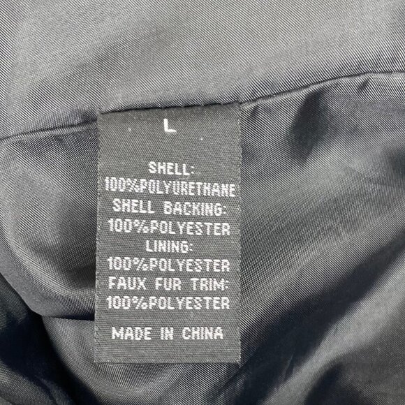 Baccini Women's Faux Leather Aviator Jacket Black Fur Collar Full Zip Size Large - Picture 10 of 11